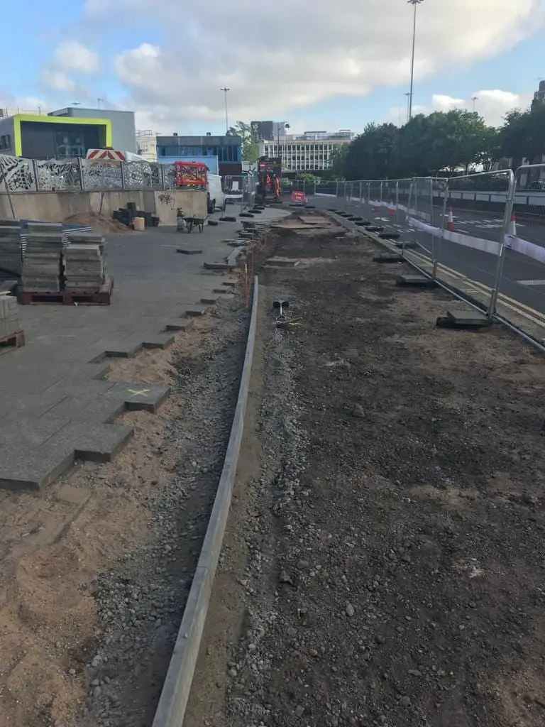New kerb and channel laid along a carriageway reconstruction